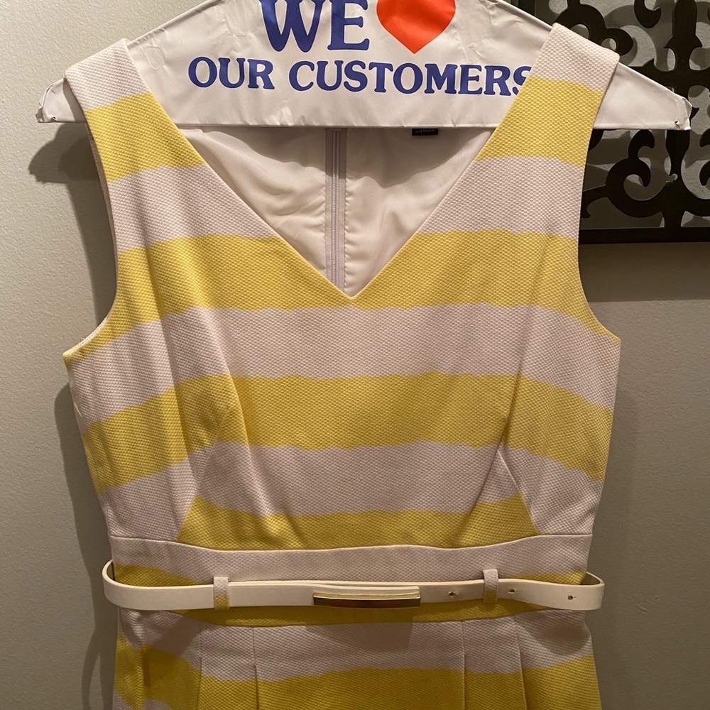 Tahari by Arthur S. Levine Sleeveless Dress, Yellow & White Cotton, Size 2